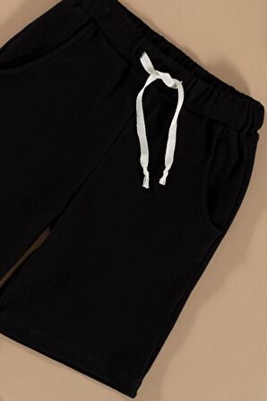 Batik Yıkamalı Siyah Tshirt Şort Takım