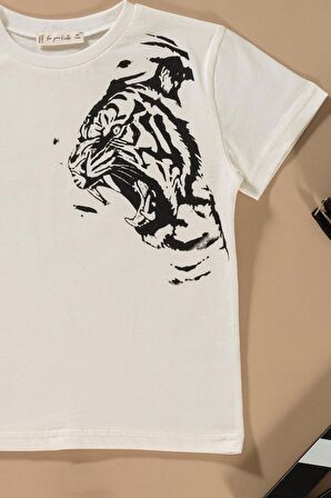 Kaplan Baskılı Siyah Tshirt Şort Takım