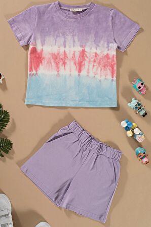Batik Yıkamalı Lila Tshirt Şort Takım