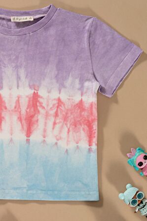 Batik Yıkamalı Lila Tshirt Şort Takım