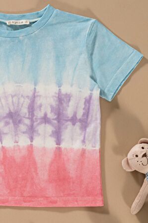 Batik Yıkamalı Mavi Tshirt Şort Takım