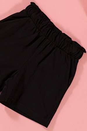 Çizgili Garnili Cepli Siyah Tshirt Şort Takım