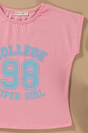 Baskılı Yarasa Kol Garni Detaylı Pembe Alt Üst Takım