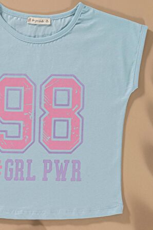 Baskılı Yarasa Kol Garni Detaylı Mavi Alt Üst Takım