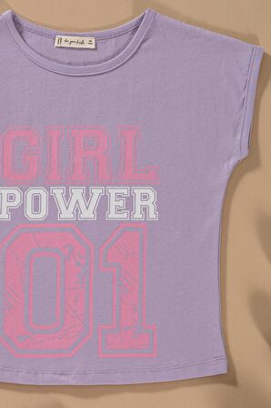 Baskılı Yarasa Kol Garni Detaylı Lila Alt Üst Takım