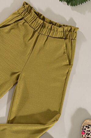 Dantel Cep Detaylı Yeşil Pantolon Takım