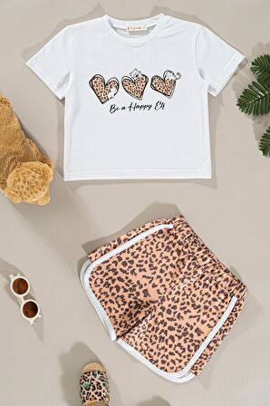 Leopar Baskılı Tshirt Şort Alt Üst Takım