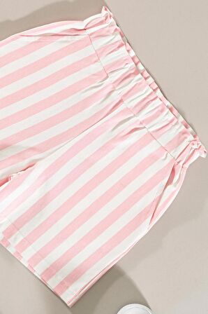 Pembe Çizgili Şort Tshirt Takım