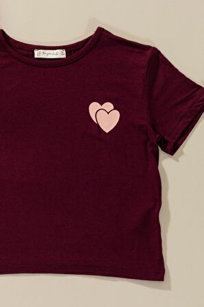 3'lü Love Baskılı Tshirt Atlet Tayt Bordo Takım