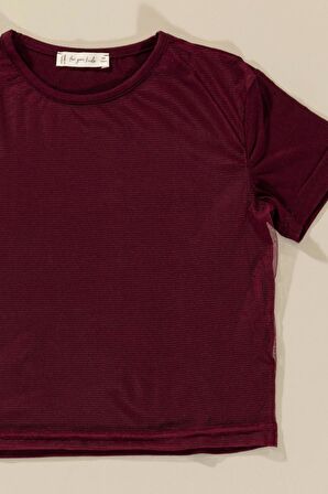 3'lü Baby Girl Baskılı Tshirt Atlet Tayt Bordo Takım