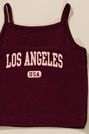 3'lü Los Angeles Baskılı Tshirt Atlet Tayt Bordo Takım