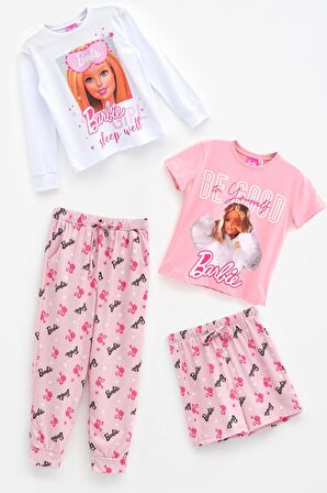 Barbie 4'lü Tshirt Pembe Şort Pantolon Takım