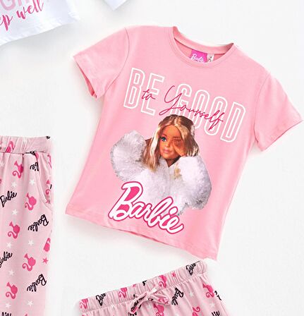 Barbie 4'lü Tshirt Pembe Şort Pantolon Takım