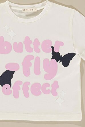 Puf Kelebek Baskılı Pembe Tsihrt Şort Takım