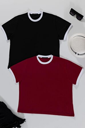 2'li Garnili Bordo Siyah Tshirt