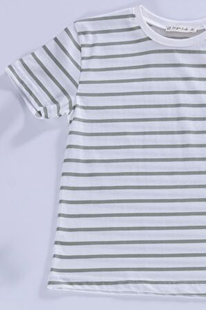 Çizgili Tshirt Şort Yeşil Takım