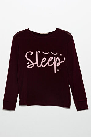 Sleep Baskılı Doğal Viskon Bordo Pijama Takımı