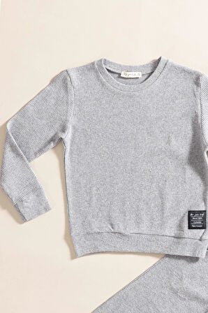 2'li Pamuk Waffle Sweat Jogger Koyu Gri Alt Üst Takım 