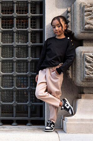 2'li Omuz Düğmeli Bel Fırfırlı Taş Gabardin Pantolon Takım