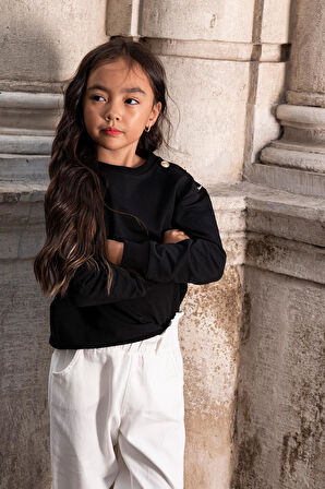 2'li Omuz Düğmeli Bel Fırfırlı Ekru Gabardin Pantolon Takım