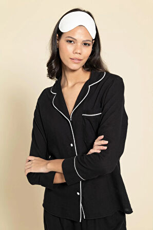 3'lü Organik Beyaz Biyeli Siyah Pijama Takımı