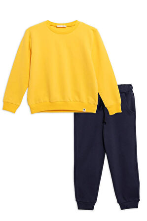 2'li Bisiklet Yaka Sarı Sweatshirt Jogger Takım