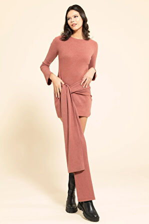 Önü Bağlama Detaylı Kiremit  Elbise