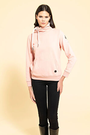 Yaka Kordon Detaylı Kanguru Cep Pembe Sweatshirt