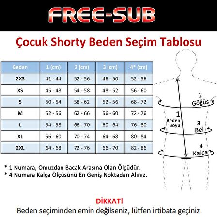 Free-Sub 3mm Çocuk Shorty (Kısa), Sörf Yüzme Scuba Tüplü Dalış Elbisesi