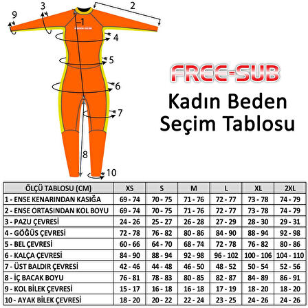 Free-Sub 2.5mm Smooth Kadın Yüzme, Sörf ve Dalış Elbisesi