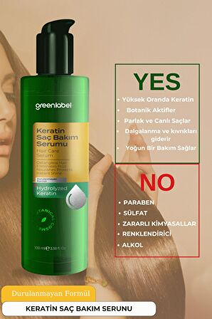 Greenlabel Keratin Özlü Dökülme Karşıtı Durulamasız Bakım Ve Onarım Için Saç Serumu 100ml