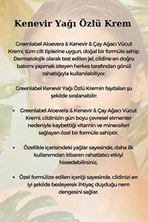 Greenlabel Kenevir & Aloevera & Çay Ağacı Vücut Kremi 100 Ml.