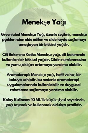 Greenlabel Menekşe Yağı 10 Ml. %100 Saf Doğal Ve Organik