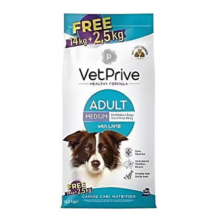 Vet Prive Adult Kuzu Etli Orta Irk Yetişkin Köpek Maması 14+2.5 Kg Hediyeli