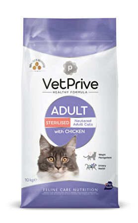 VetPrive Sterilsed Chicken Kısırlaştırılmış Tavuklu Kedi Maması 10 Kg