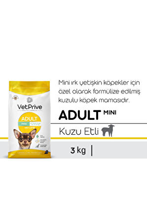 Vet Prive Mini ve Küçük Irk Yetişkin Köpek Maması Kuzu Etli 3 Kg