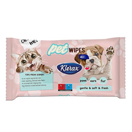 Klerax Pet Wipes Evcil Hayvanlar İçin Temizlik Mendili 40 Yaprak