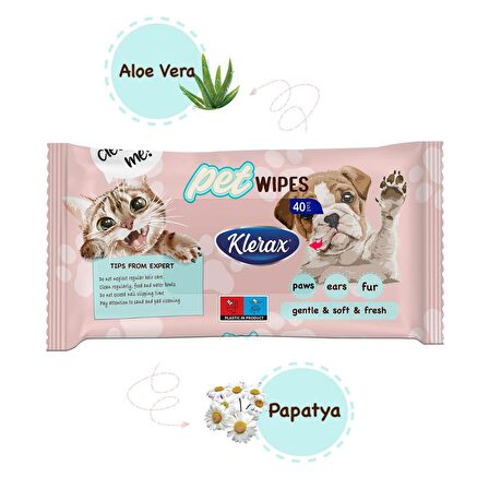 Klerax Pet Wipes Evcil Hayvanlar İçin Temizlik Mendili 40 Yaprak