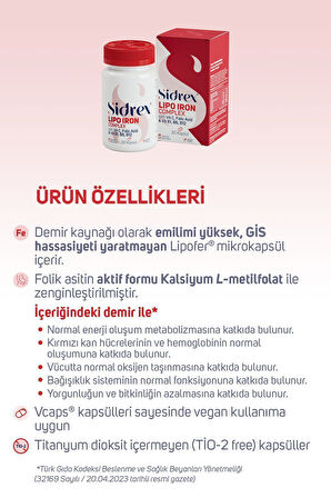 Lipo Iron Complex Demir Içeren Takviye Edici Gıda 30 Kapsül