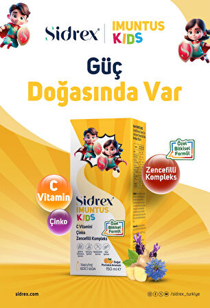 Imuntus Kids Portakal Aromalı C Vitamini, Çinko ve Zencefilli Komplex İçeren Gıda Takviyesi 150ML