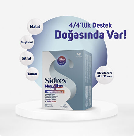 SIDREX Mag4ever Magnezyum ve Vitamin B6 İçeren Takviye Edici Gıda 60 KAPSUL