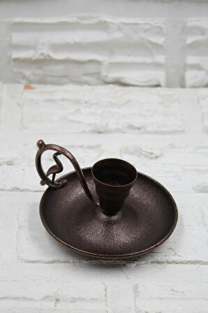 Metal Nostalji Mumluk & El Şamdanı Kendinden Iğneli Mum Hediyeli Acı Kahve Oksit Kulp Turna2623-3