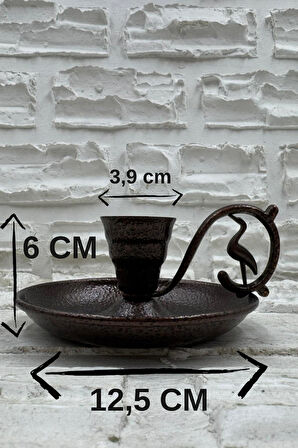 Metal Nostalji Mumluk & El Şamdanı Kendinden Iğneli Mum Hediyeli Acı Kahve Oksit Kulp Turna2623-3