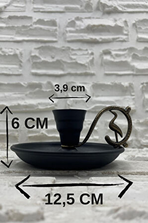 Metal Nostalji Mumluk & El Şamdanı Kendinden Iğneli Mum Hediyeli Mat Siyah Antik Kulp Turna2623-4
