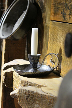 Metal Nostalji Mumluk & El Şamdanı Kendinden Iğneli Mum Hediyeli Gümüş Turna2623-5