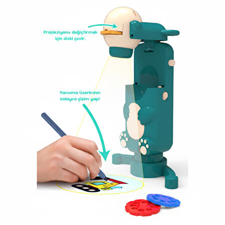 Eğitici Projeksiyonlu Çizim Oyuncağı – 6 Slayt Diskli Işıklı Çizim Projektörü