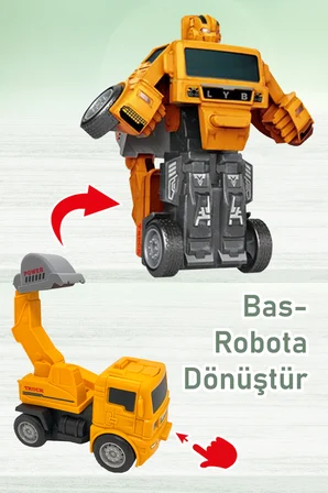 Robota Dönüşebilen Çek Bırak Oyuncak Iş Makineleri / Inşaat Araçları 4 Adet