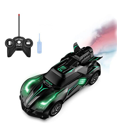 Rc Spray Uzaktan Kumandalı Şarjlı Duman Atan Oyuncak Araba 18 Cm Siyah Led Işıklı