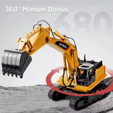 1:24 Ölçek Uzaktan Kumandalı Full Fonksiyon 360 Derece Dönen Şarjlı Işıklı Kepçe İş Makinası Kazıcı Ekskavatör
