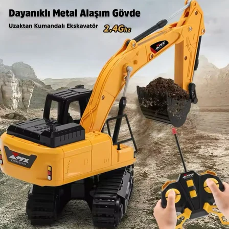 1:24 Ölçek Uzaktan Kumandalı Full Fonksiyon 360 Derece Dönen Şarjlı Işıklı Kepçe İş Makinası Kazıcı Ekskavatör